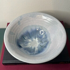 Crystalline Blue Stoneware Pottery Signed Berry Fruit Bowl‎ 8''